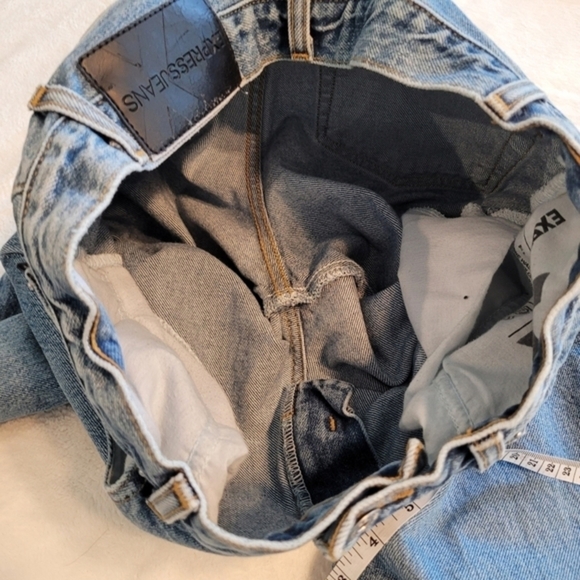 Express Vintage 7/8‎ Long High Rise Flare Blue Denim Jeans Juniors - Picture 16 of 16